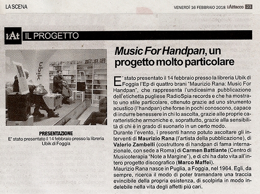 l'Attacco - 16/02/2018 - Music For Handpan, un progetto molto particolare