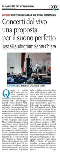 La Gazzetta del Mezzogiorno - Mar 29 2016 - Concerti dal vivo: una proposta per il suono perfetto