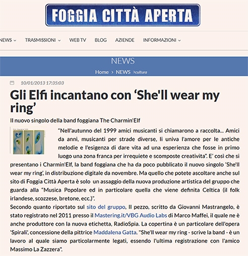 Foggia Città Aperta - 10/01/2013 - Gli Elfi incantano con «She'll wear my ring»